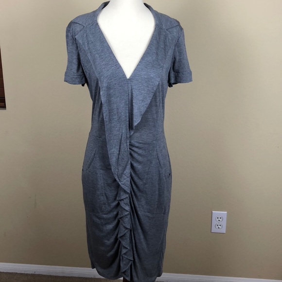 BCBGMaxAzria Dresses & Skirts - BCBGMaxAzria Gray Pocketed V-Neck Ruffle Dress